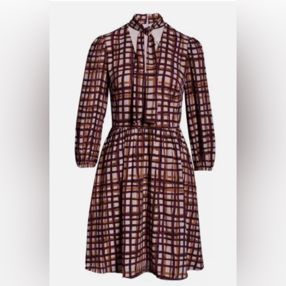 Gal Meets Glam Lindsey Tie Neck Windowpane Dress in Size 2